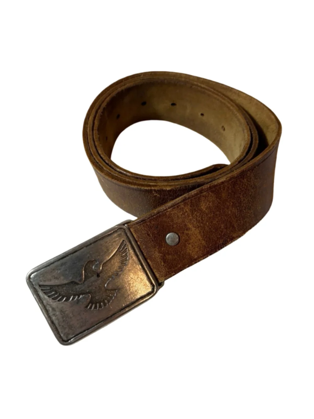 Vintage Y2K Aeropostale Brown Leather Eagle Buckle Western Belt Medium